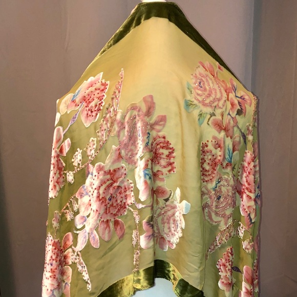 Accessories - Pashmina Rose Velvet Silk Embroidered Wrap Scarf